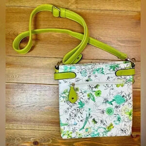 Floral Crossbody Bag | Lime Green | Vinyl Texture, Heavy